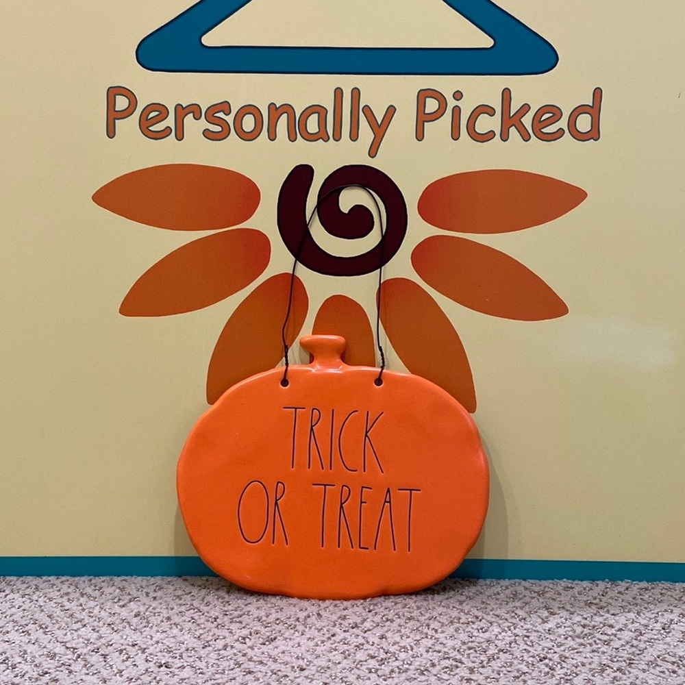 Rae Dunn TRICK OR TREAT Pumpkin Hanging Sign
